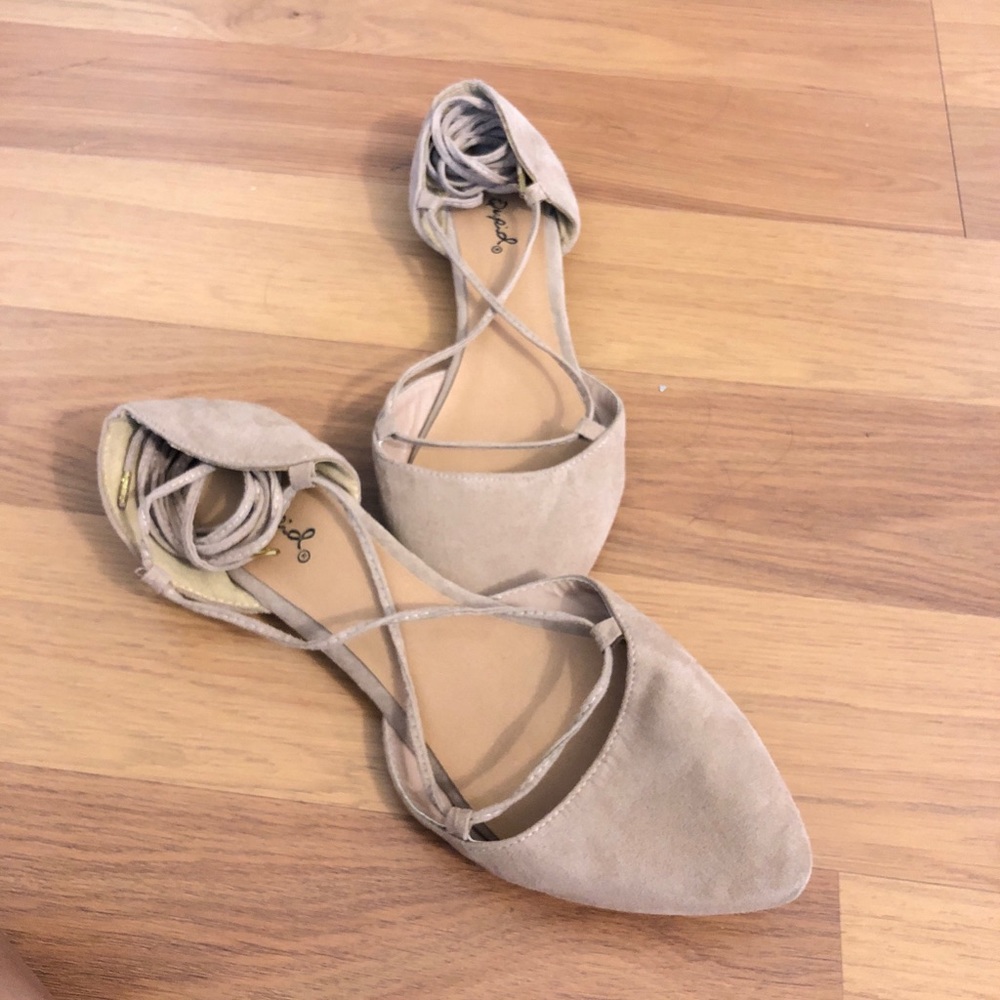 Tan lace up flats
